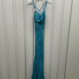 Blue floor length sequin Evening Gown